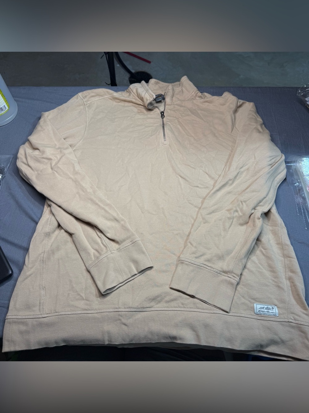 Eddie Bauer Men’s Light Tan Zip-Front Pullover Sweater